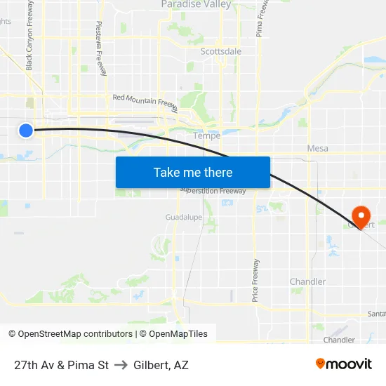 27th Av & Pima St to Gilbert, AZ map
