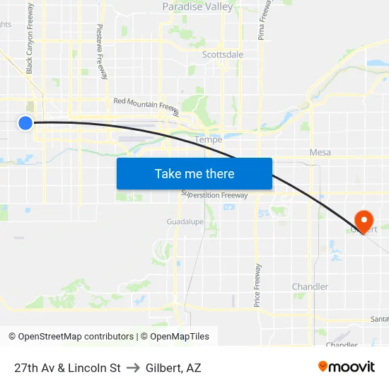 27th Av & Lincoln St to Gilbert, AZ map