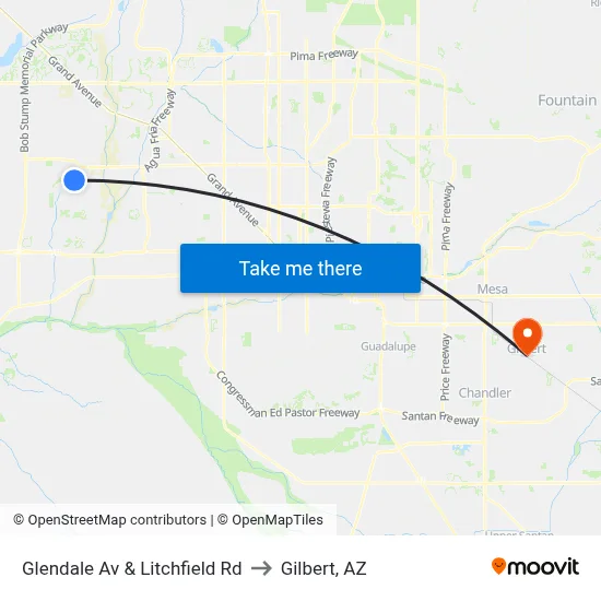 Glendale Av & Litchfield Rd to Gilbert, AZ map