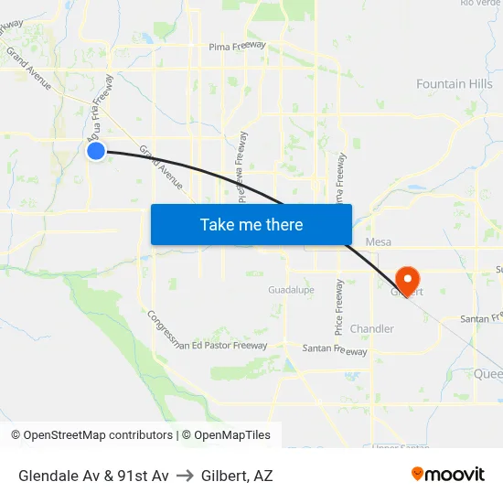 Glendale Av & 91st Av to Gilbert, AZ map