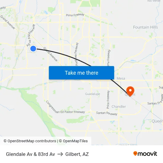Glendale Av & 83rd Av to Gilbert, AZ map