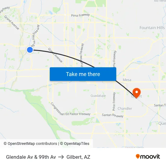 Glendale Av & 99th Av to Gilbert, AZ map