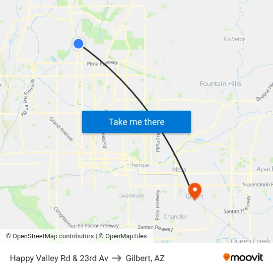 Happy Valley Rd & 23rd Av to Gilbert, AZ map