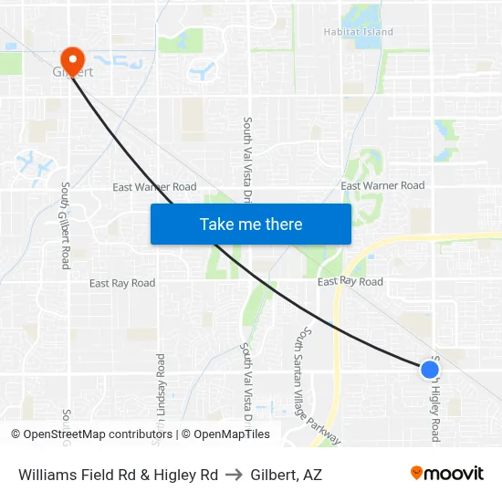 Williams Field Rd & Higley Rd to Gilbert, AZ map