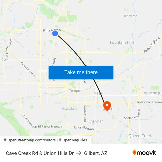 Cave Creek Rd & Union Hills Dr to Gilbert, AZ map