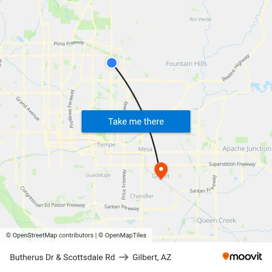 Butherus Dr & Scottsdale Rd to Gilbert, AZ map