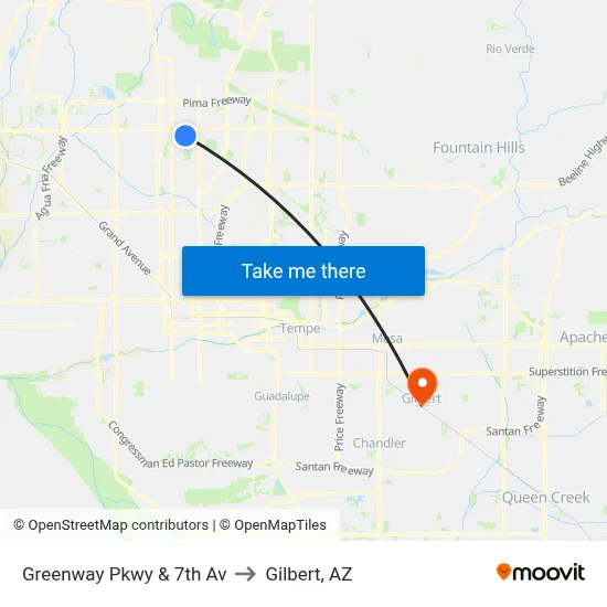 Greenway Pkwy & 7th Av to Gilbert, AZ map