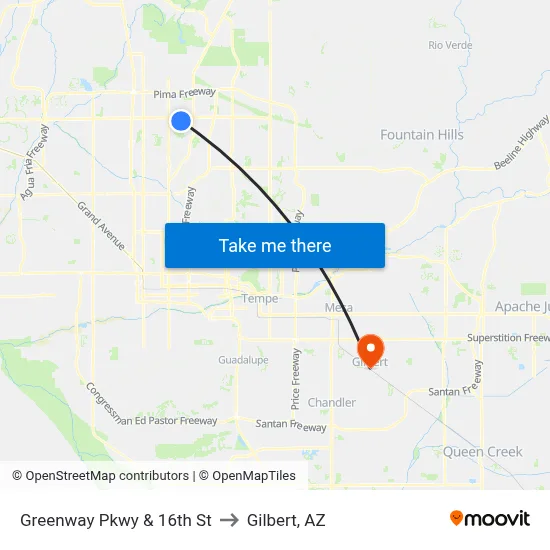 Greenway Pkwy & 16th St to Gilbert, AZ map