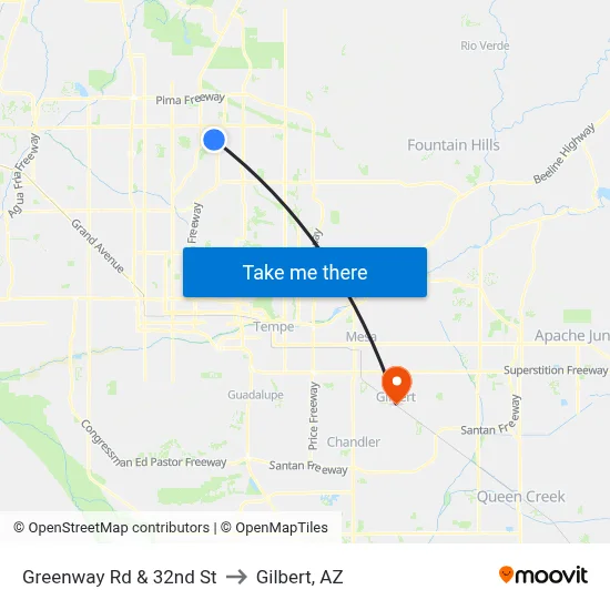 Greenway Rd & 32nd St to Gilbert, AZ map