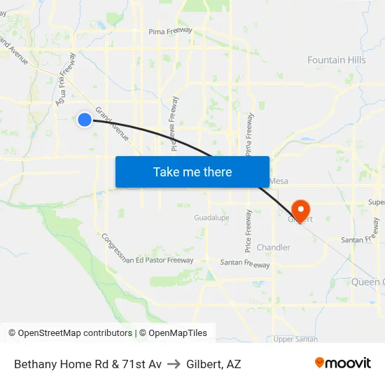 Bethany Home Rd & 71st Av to Gilbert, AZ map