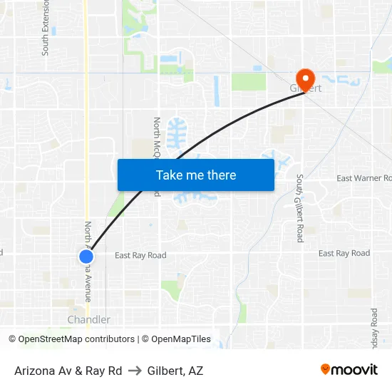 Arizona Av & Ray Rd to Gilbert, AZ map