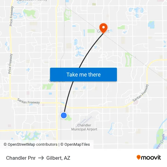 Chandler Pnr to Gilbert, AZ map