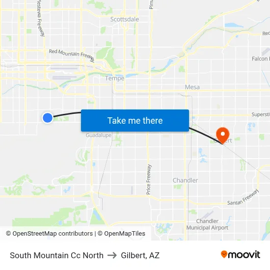South Mountain Cc North to Gilbert, AZ map