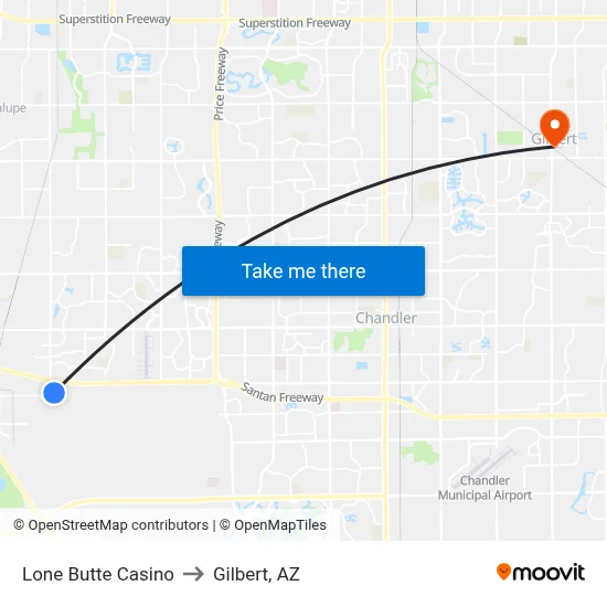 Lone Butte Casino to Gilbert, AZ map