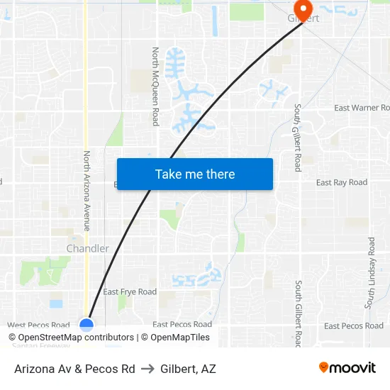 Arizona Av & Pecos Rd to Gilbert, AZ map