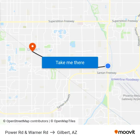 Power Rd & Warner Rd to Gilbert, AZ map