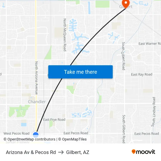 Arizona Av & Pecos Rd to Gilbert, AZ map