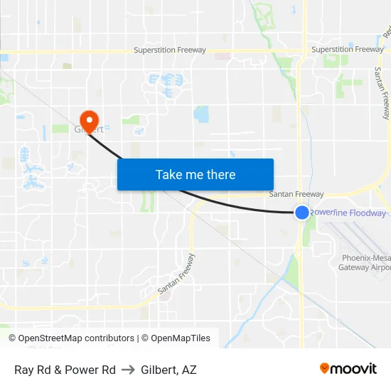 Ray Rd & Power Rd to Gilbert, AZ map