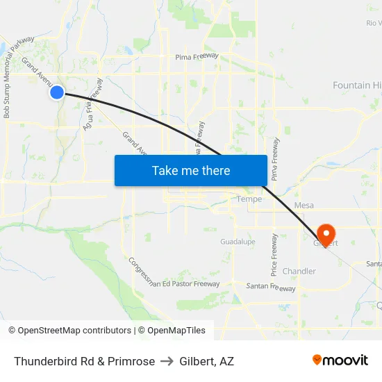 Thunderbird Rd & Primrose to Gilbert, AZ map