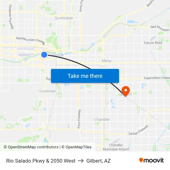 Rio Salado Pkwy & 2050 West to Gilbert, AZ map
