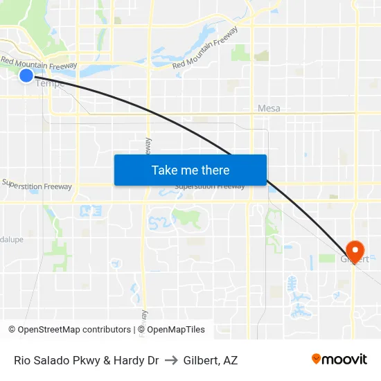 Rio Salado Pkwy & Hardy Dr to Gilbert, AZ map