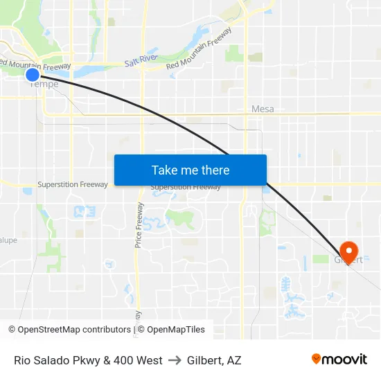 Rio Salado Pkwy & 400 West to Gilbert, AZ map