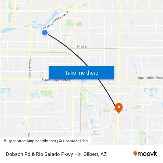 Dobson Rd & Rio Salado Pkwy to Gilbert, AZ map