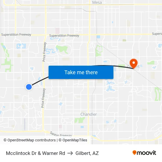 Mcclintock Dr & Warner Rd to Gilbert, AZ map