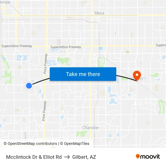 Mcclintock Dr & Elliot Rd to Gilbert, AZ map