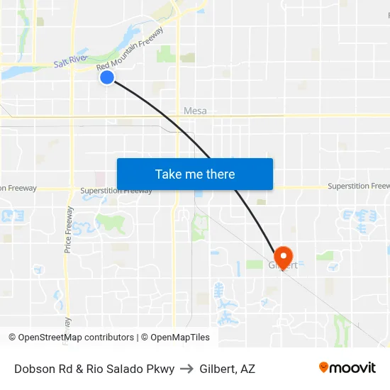 Dobson Rd & Rio Salado Pkwy to Gilbert, AZ map