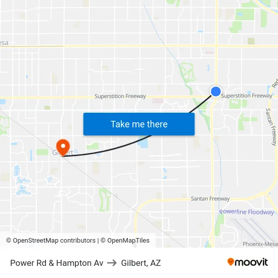 Power Rd & Hampton Av to Gilbert, AZ map