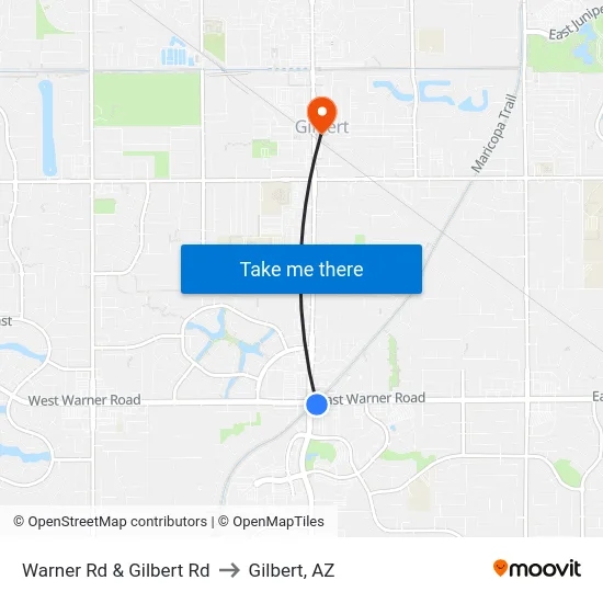 Warner Rd & Gilbert Rd to Gilbert, AZ map