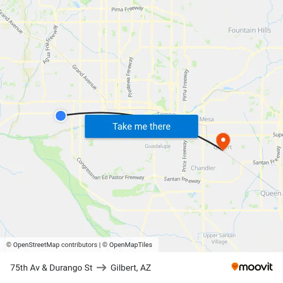75th Av & Durango St to Gilbert, AZ map