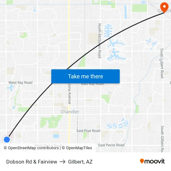 Dobson Rd & Fairview to Gilbert, AZ map
