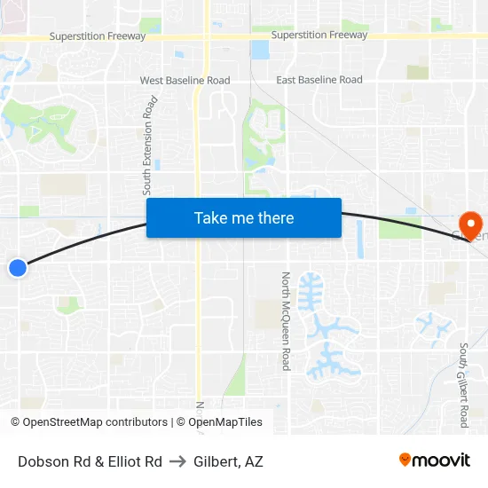 Dobson Rd & Elliot Rd to Gilbert, AZ map