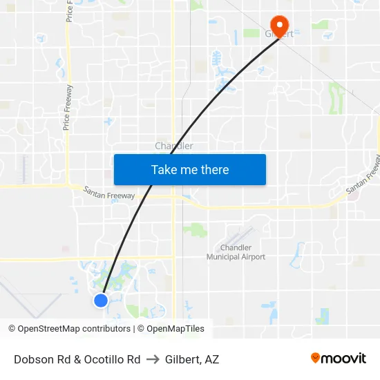Dobson Rd & Ocotillo Rd to Gilbert, AZ map