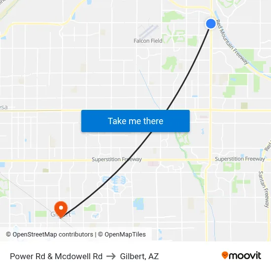 Power Rd & Mcdowell Rd to Gilbert, AZ map