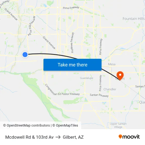 Mcdowell Rd & 103rd Av to Gilbert, AZ map