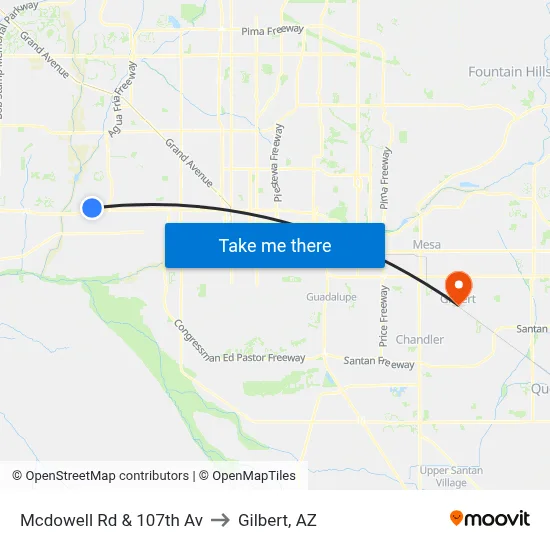 Mcdowell Rd & 107th Av to Gilbert, AZ map