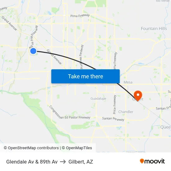 Glendale Av & 89th Av to Gilbert, AZ map