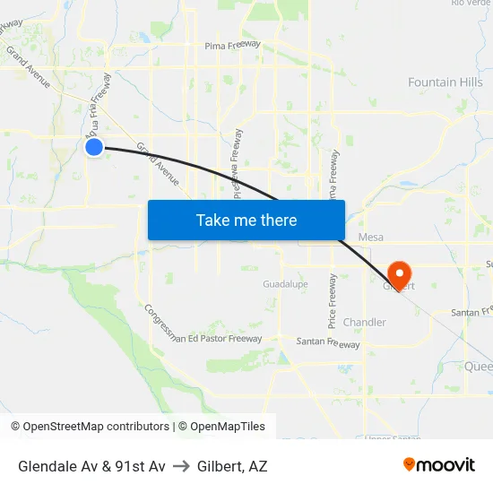 Glendale Av & 91st Av to Gilbert, AZ map