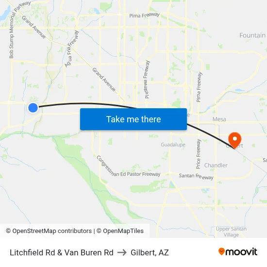 Litchfield Rd & Van Buren Rd to Gilbert, AZ map