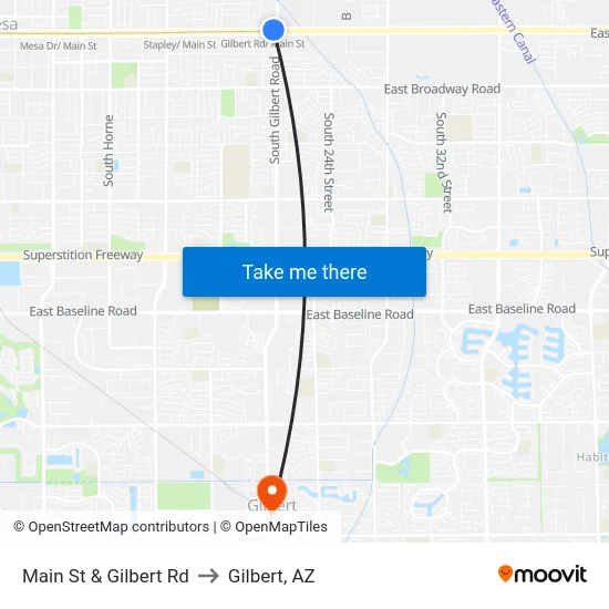 Main St & Gilbert Rd to Gilbert, AZ map