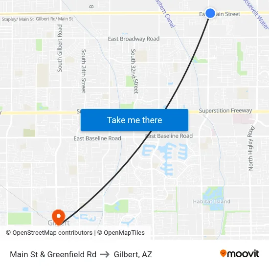 Main St & Greenfield Rd to Gilbert, AZ map