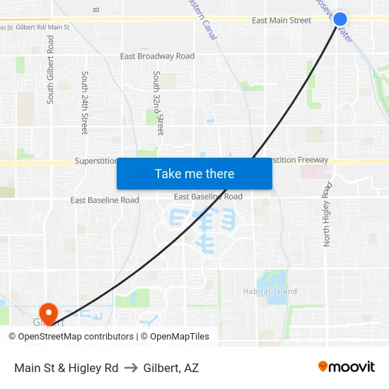Main St & Higley Rd to Gilbert, AZ map