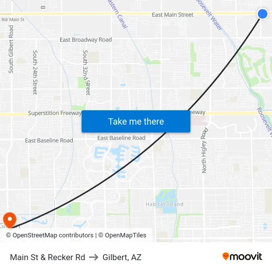 Main St & Recker Rd to Gilbert, AZ map