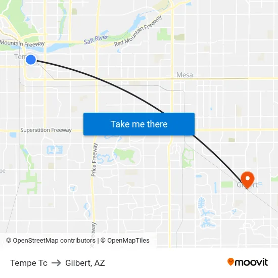 Tempe Tc to Gilbert, AZ map