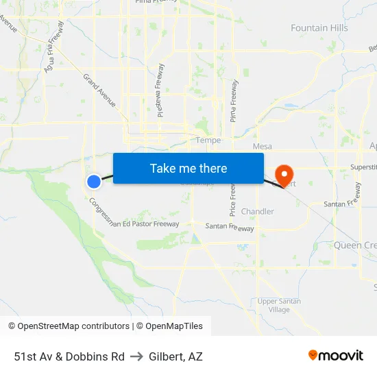 51st Av & Dobbins Rd to Gilbert, AZ map