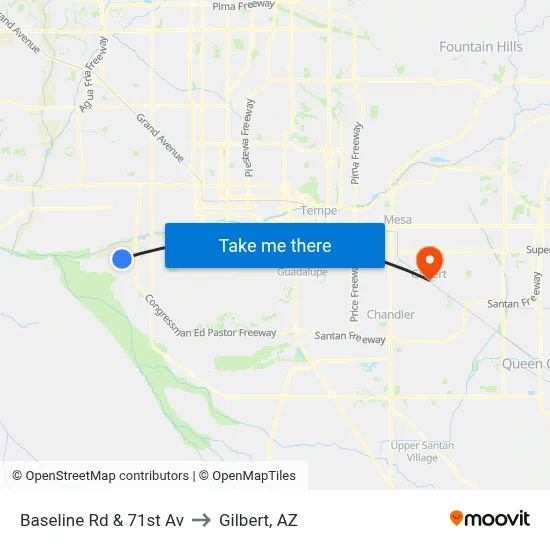 Baseline Rd & 71st Av to Gilbert, AZ map