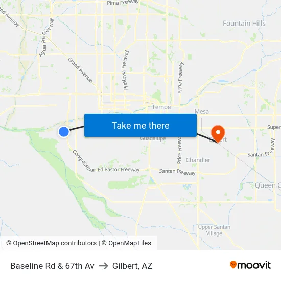 Baseline Rd & 67th Av to Gilbert, AZ map
